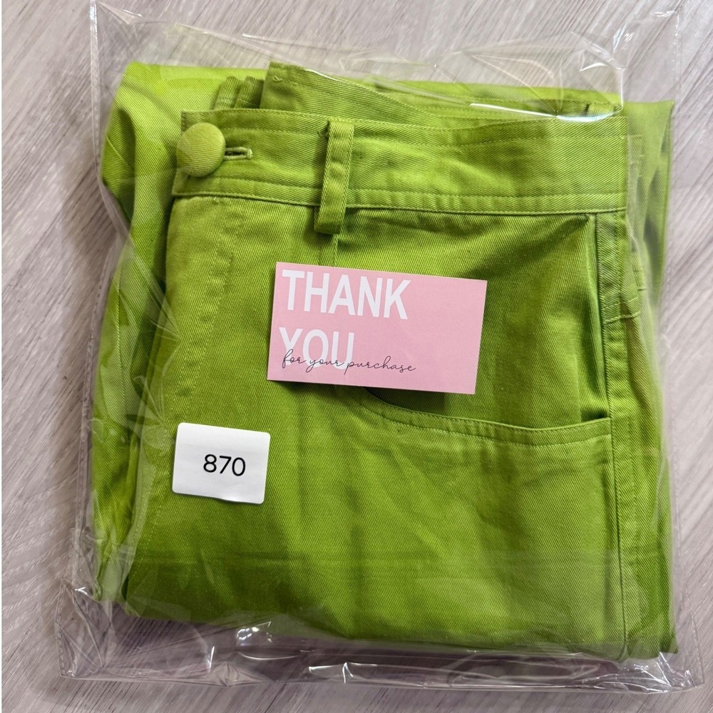 Vintage Bouillabaisse Deborah Lime Green High Waist Cotton Straight Leg Pants 12 - Picture 10 of 10